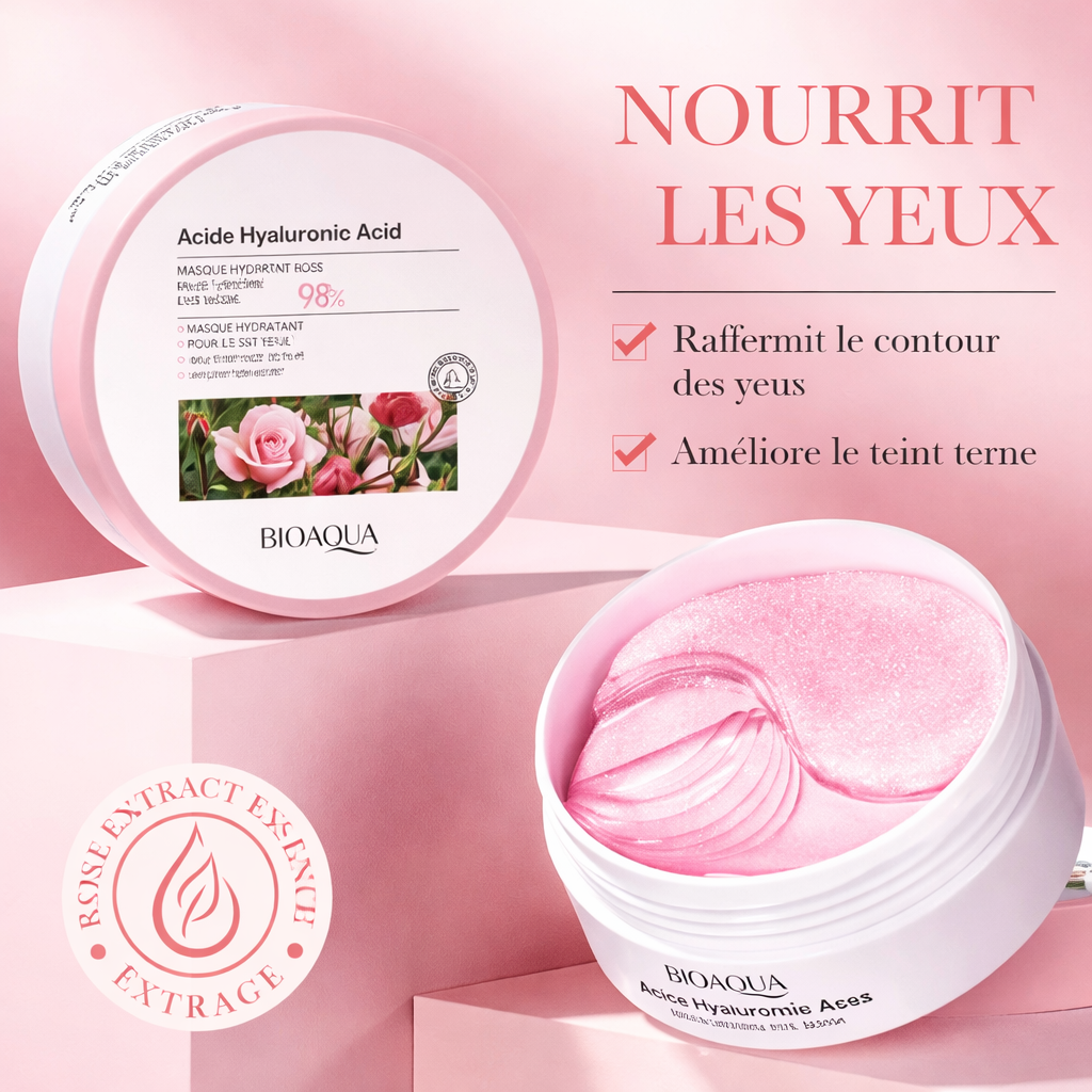 BIOAQUA Patchs Yeux Rose à l'acide Hyaluronique – 60 Patchs Hydratants Anti-Cernes & Anti-Âge
