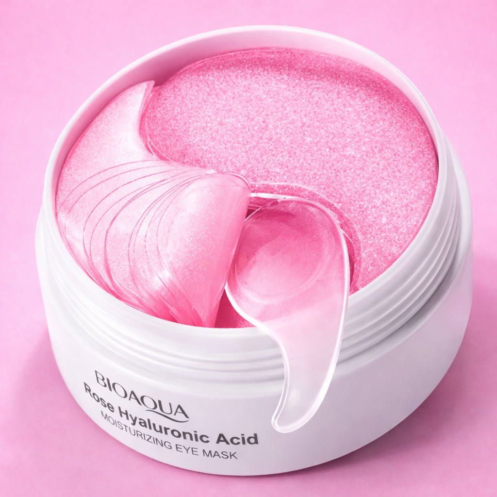 BIOAQUA Patchs Yeux Rose à l'acide Hyaluronique – 60 Patchs Hydratants Anti-Cernes & Anti-Âge